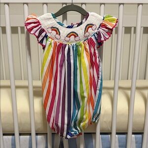 Poppy Kids Co Rainbow Smocked Flutter Sleeve Bubble